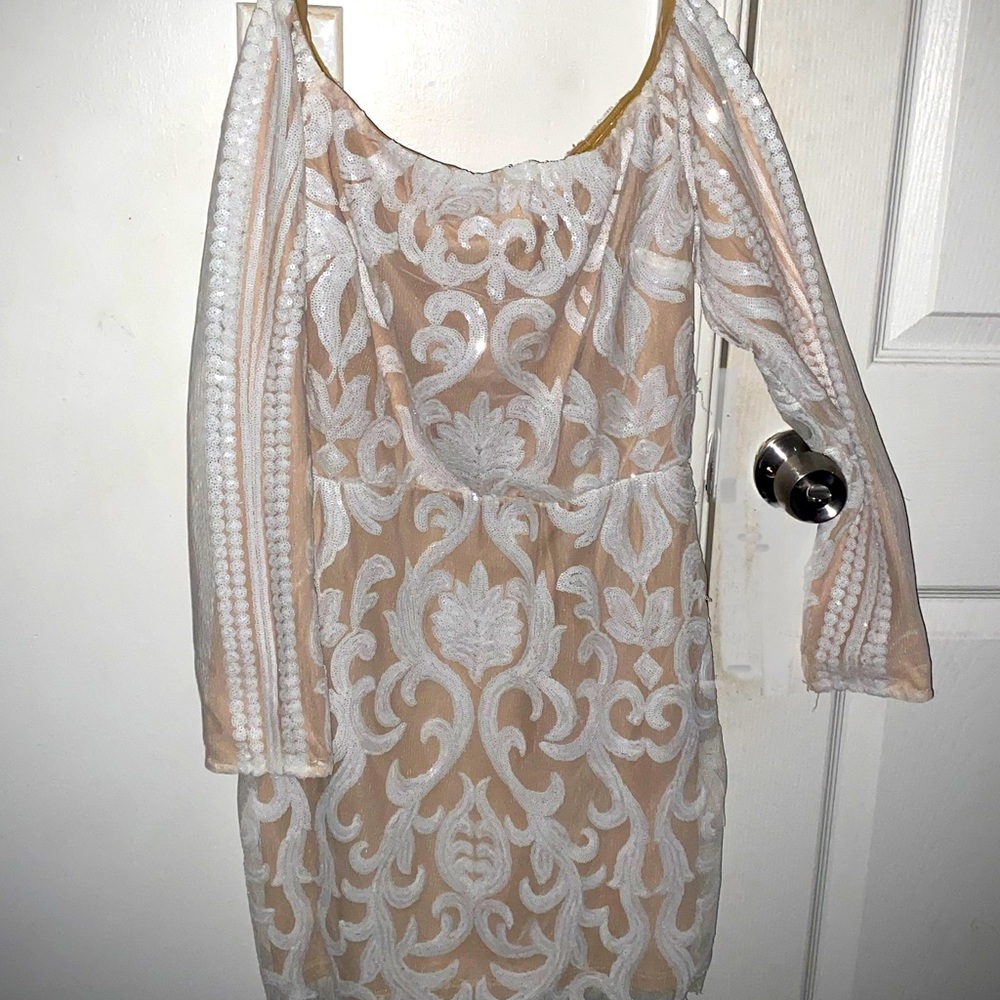 White & Nude Sequin Dress